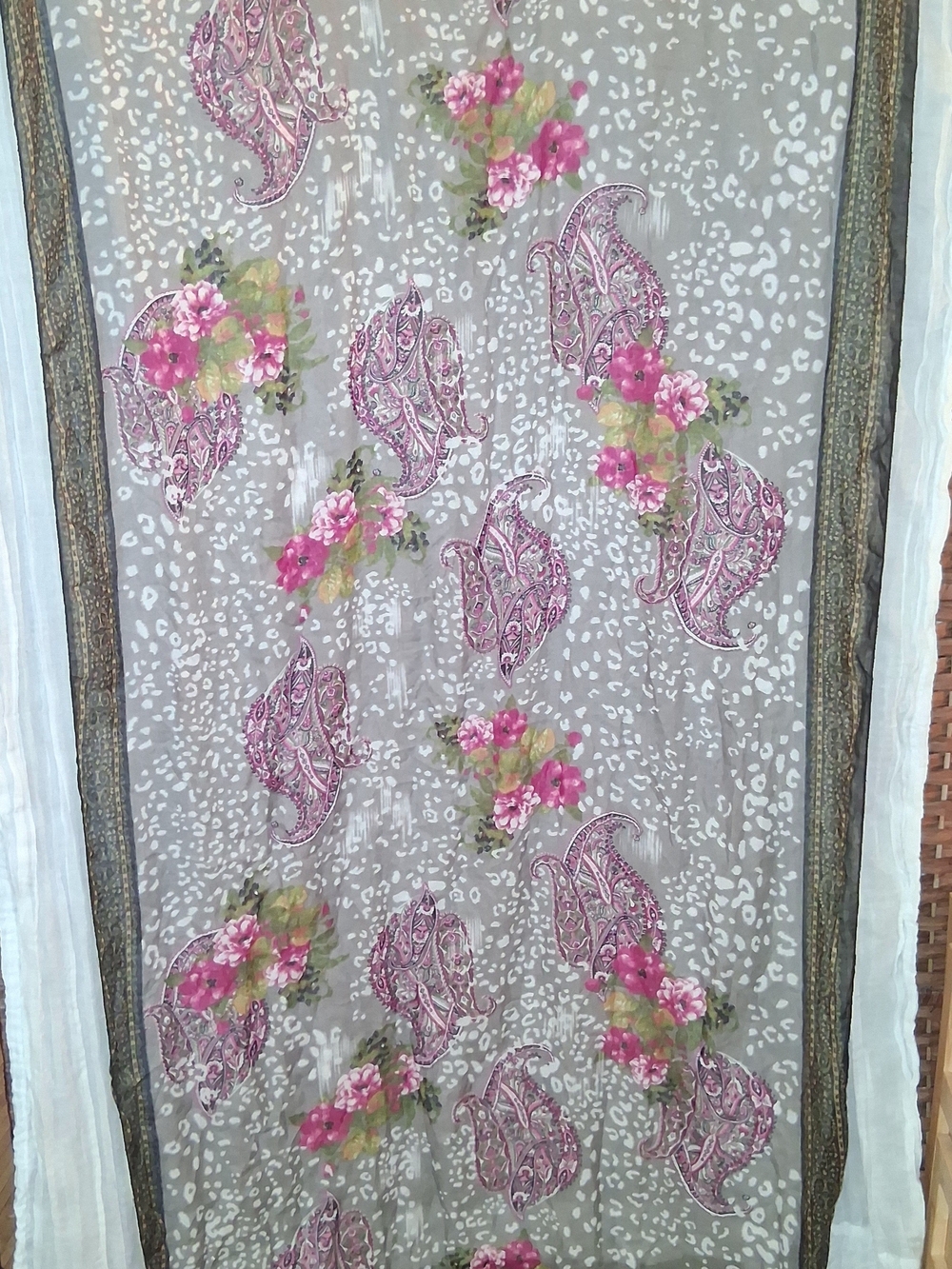 Light Floral Paisley Scarf with Pink Accents - Picture 2 of 5